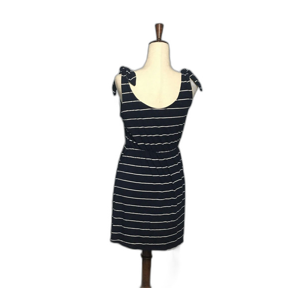 Lily Rose Navy White Striped Skater Dress Medium - Picture 5 of 9
